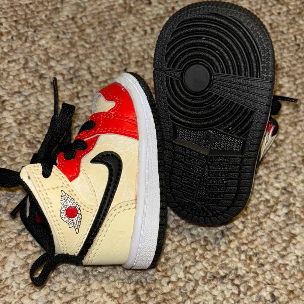Jordan Kids Red Cream Black High-Top Sneakers - Picture 3 of 3